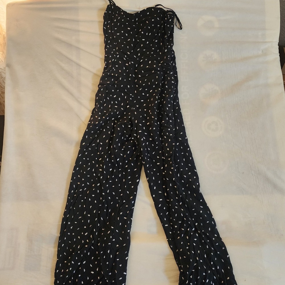 Lulus Black White Abstract Dot Wide Leg Jumpsuit XS Spaghetti Strap Smocked Summ